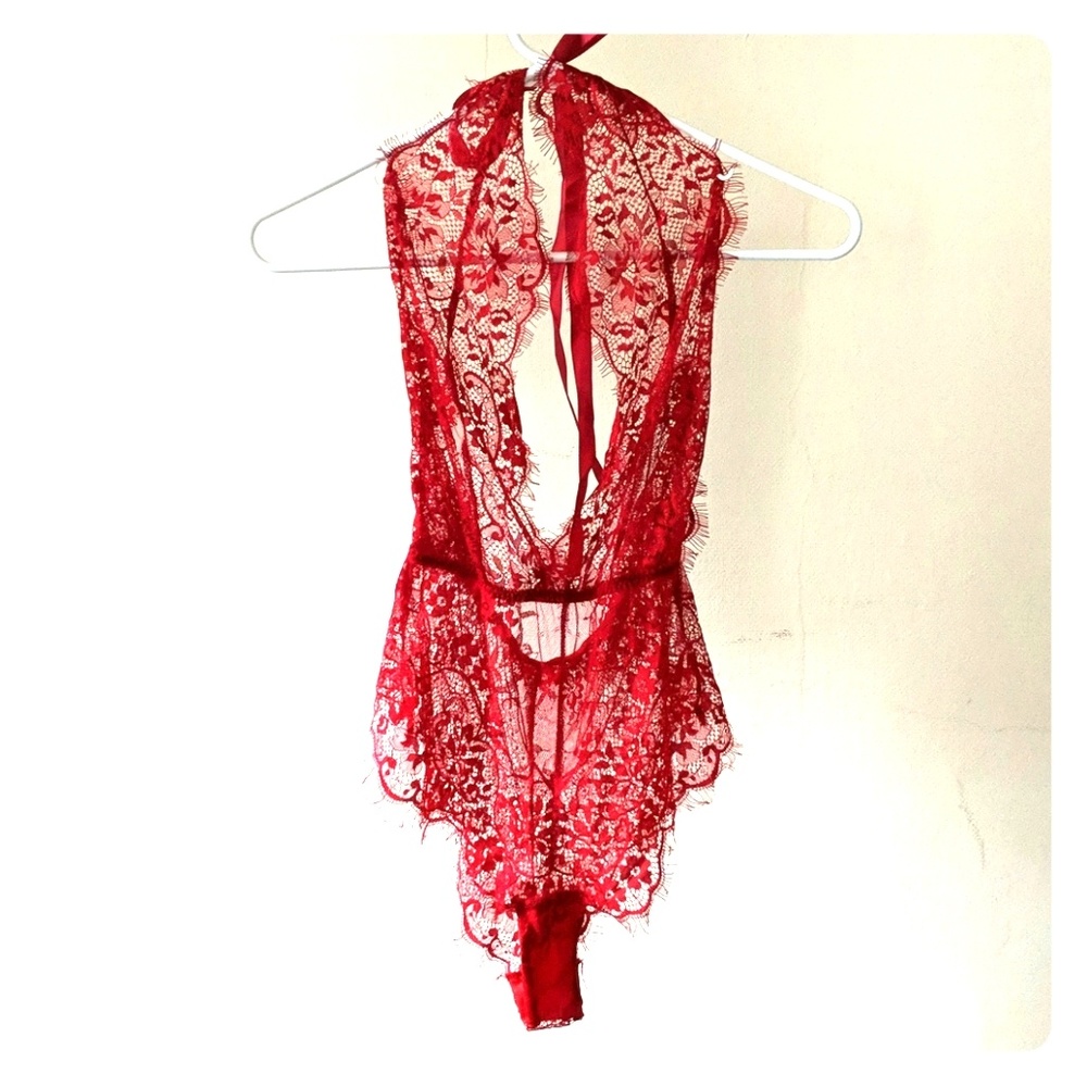 Bright red sexy lingerie teddy w/ red ribbon - new